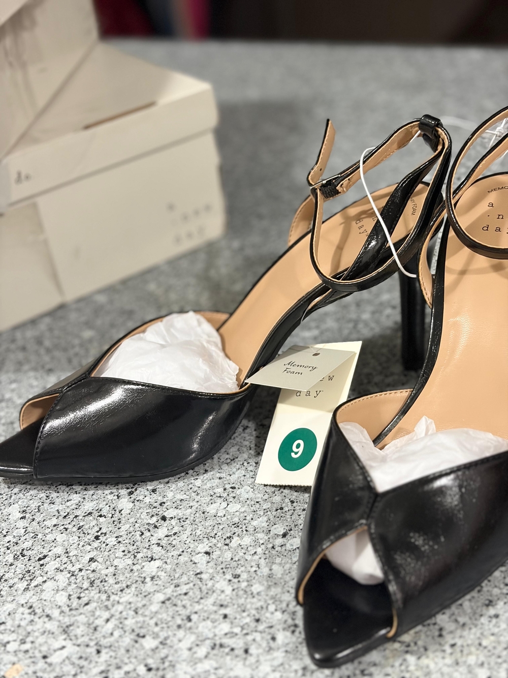 a new day Black Peep-Toe Ankle-Strap Heels